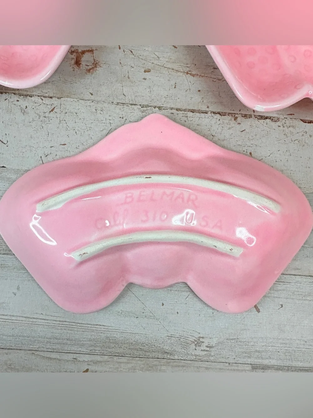 Lot Of 4 Vintage Dessert Dishes MCM Belmar of California Pink Strawberry